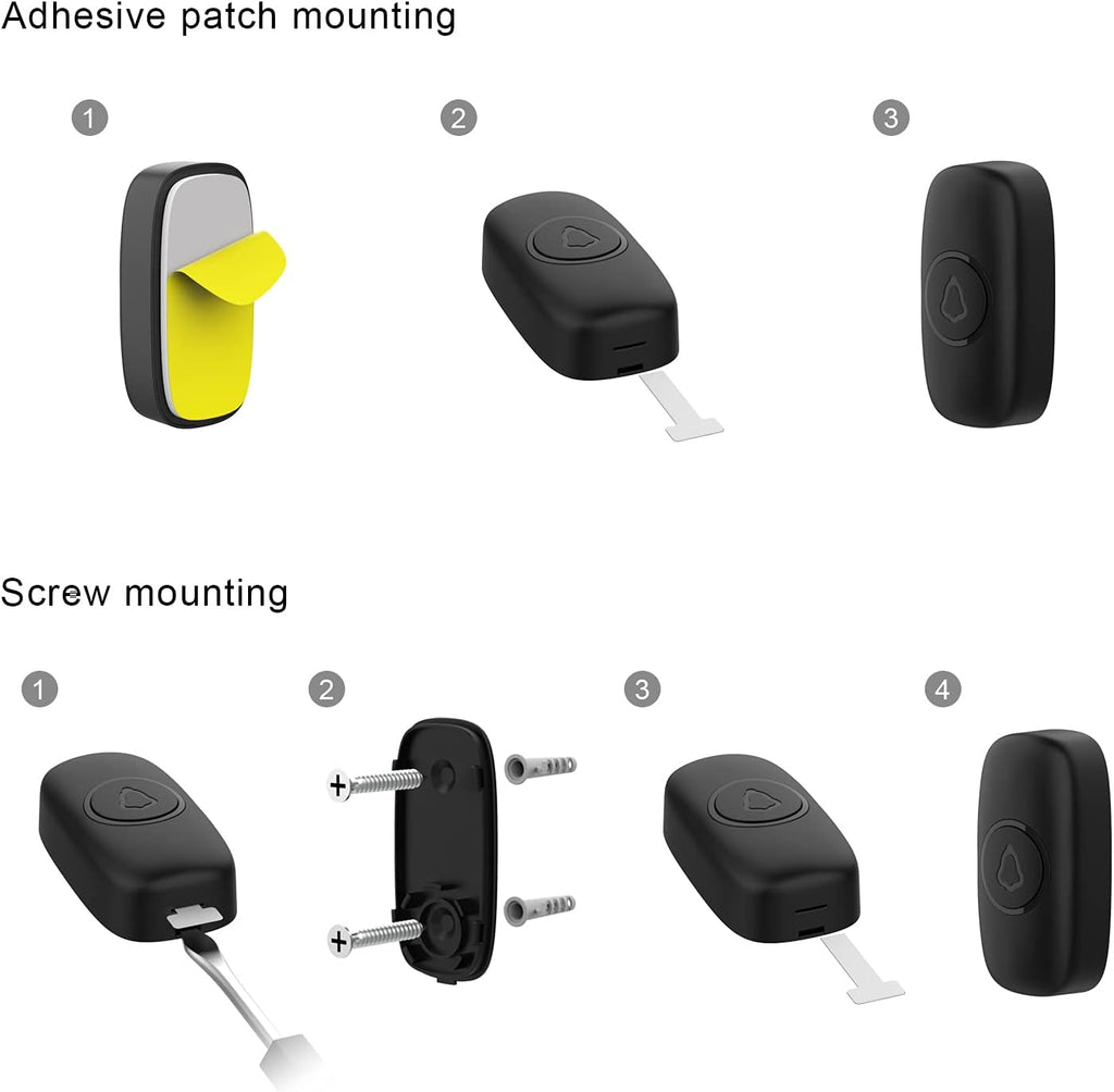 SECRUI Wireless Doorbell, Plug in Waterproof Battery Operated Cordless Doorbell Operating at 1,000 Feet Long Range with 58 Chimes 5 Volume Levels LED Light Easy Install for Home, School, Office,Black [Energy Class A++]