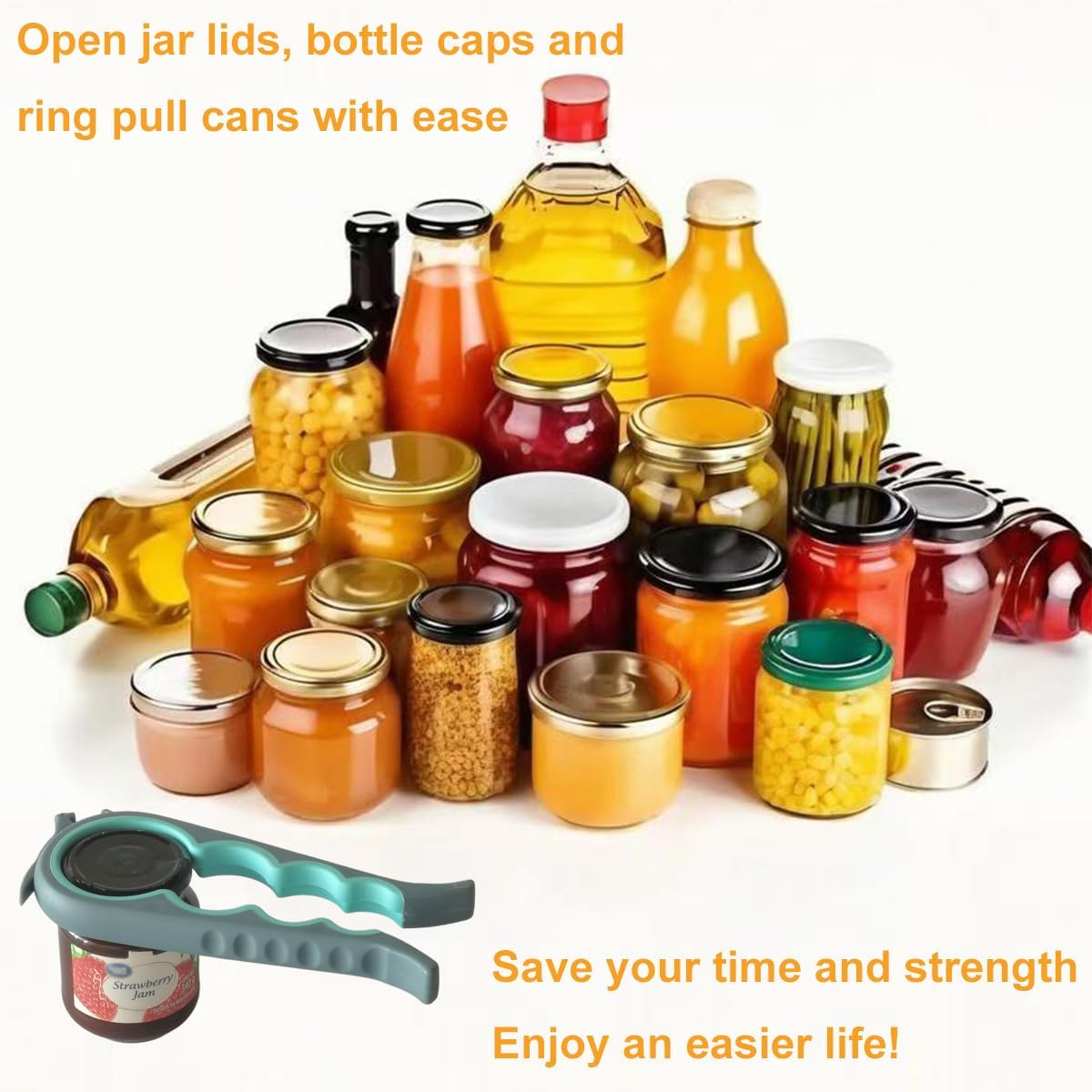 Otstar Jar Opener Bottle Opener and Ring Pull Can Opener for Weak Hands Arthritis Hands, Elderly