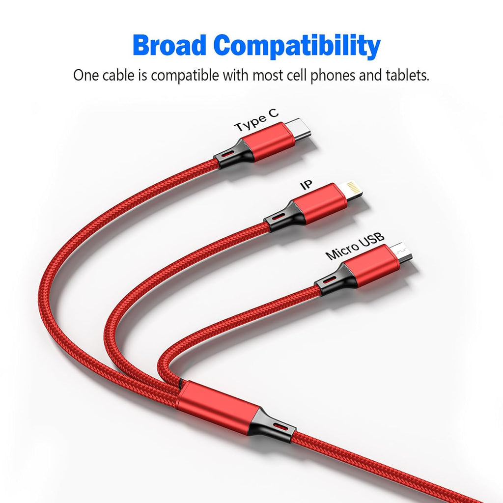 3 IN 1 FAST CHARGIN CABLE CORD FOR I PHONE XIAOMI RED 1.2METER