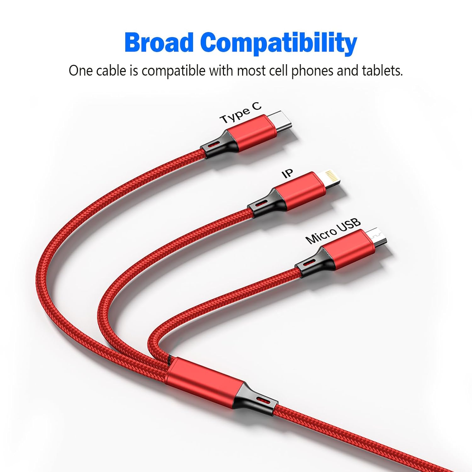 3 IN 1 FAST CHARGIN CABLE CORD FOR I PHONE XIAOMI RED 1.2METER