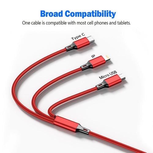 3 IN 1 FAST CHARGIN CABLE CORD FOR I PHONE XIAOMI RED 1.2METER