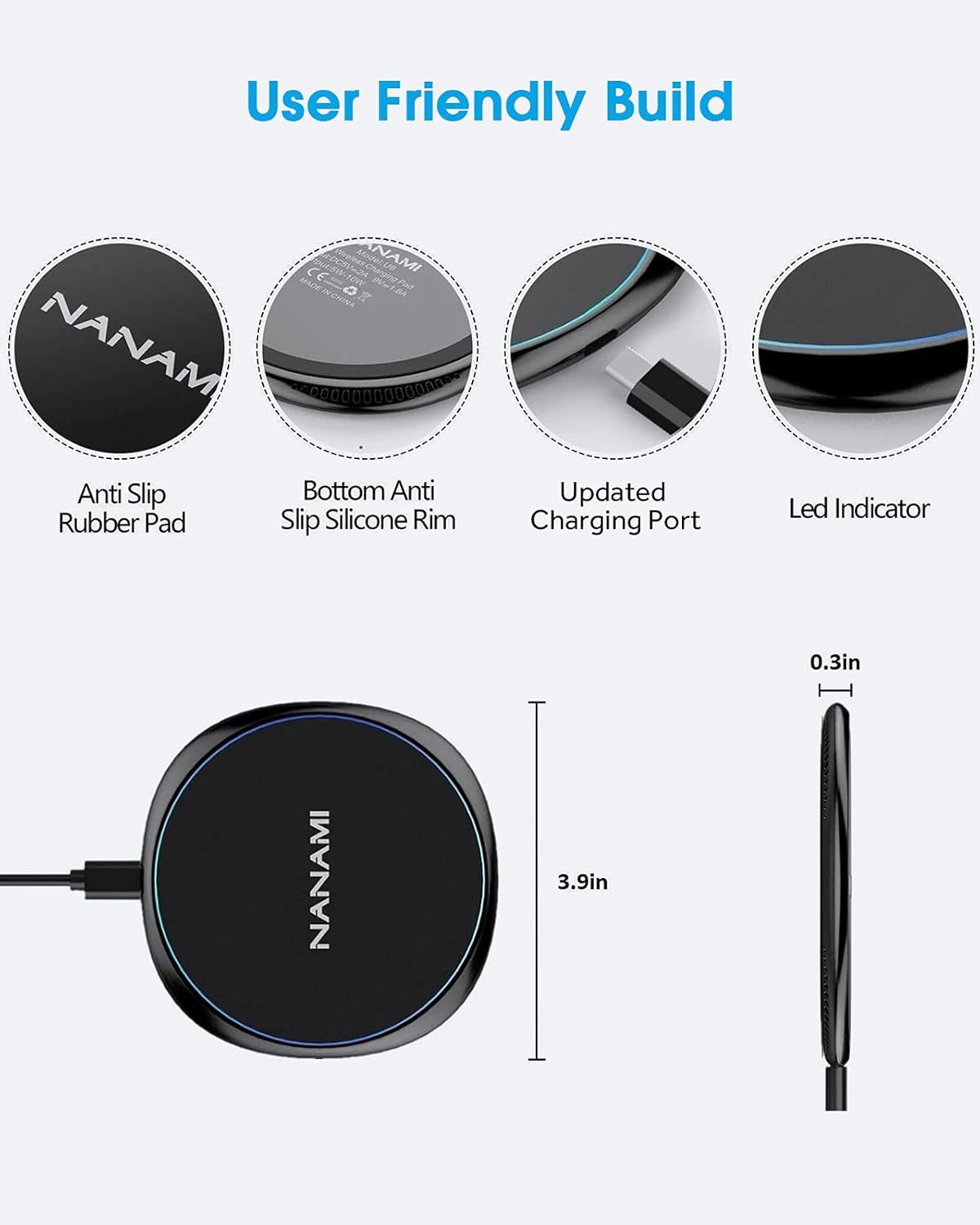 NANAMI Wireless Charger for iPhone and Samsung - Wireless Charging Pad Qi-Certified 10W Max for iPhone 17 16 15 14 13 12 SE2 11 Xs XR X New Airpods and Galaxy S25 Ultra S25+ S24 FE S23 S22 S21 S20 S10