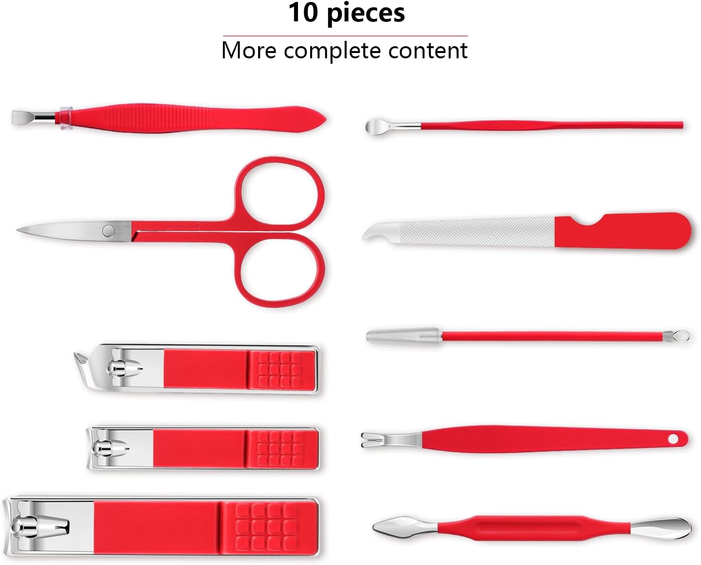 Manicure Set 10pcs Professional Nail Clippers Kit Pedicure Care Tools-Stainless Steel Grooming Tools for Travel (Red)