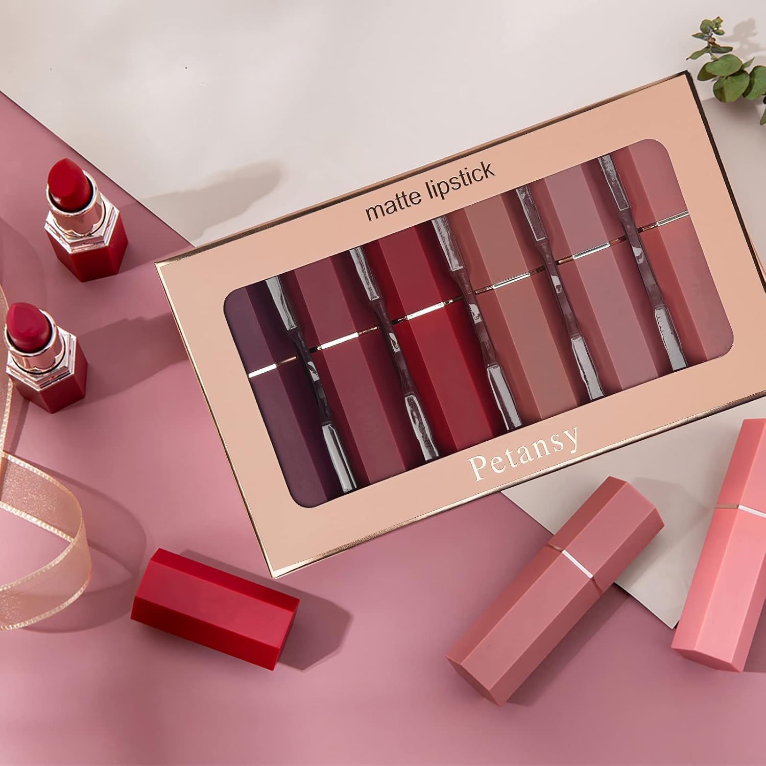 Matte Lipstick Set 6 Colors Velvet Smooth Long Lasting Smudge Proof Lipstick Waterproof Non-Stick Cup Nude Lip Makeup Set with Gift Box