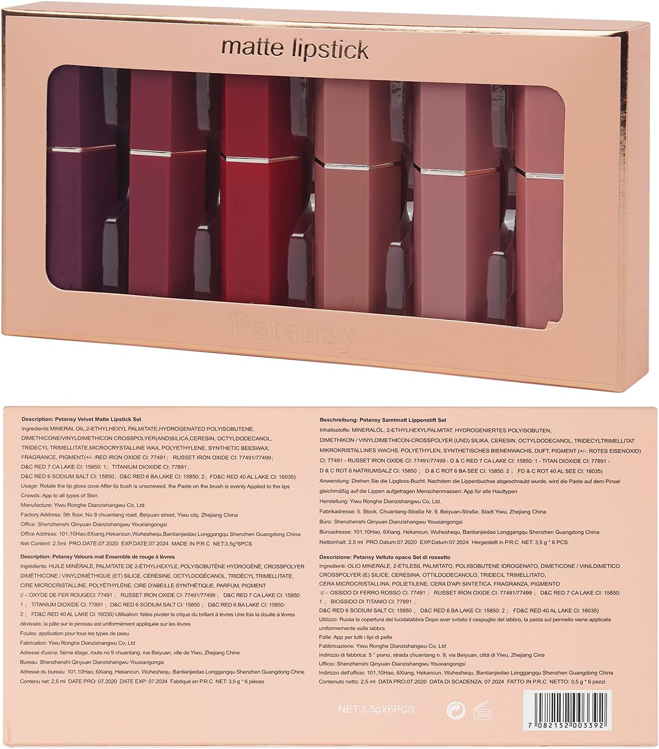 Matte Lipstick Set 6 Colors Velvet Smooth Long Lasting Smudge Proof Lipstick Waterproof Non-Stick Cup Nude Lip Makeup Set with Gift Box