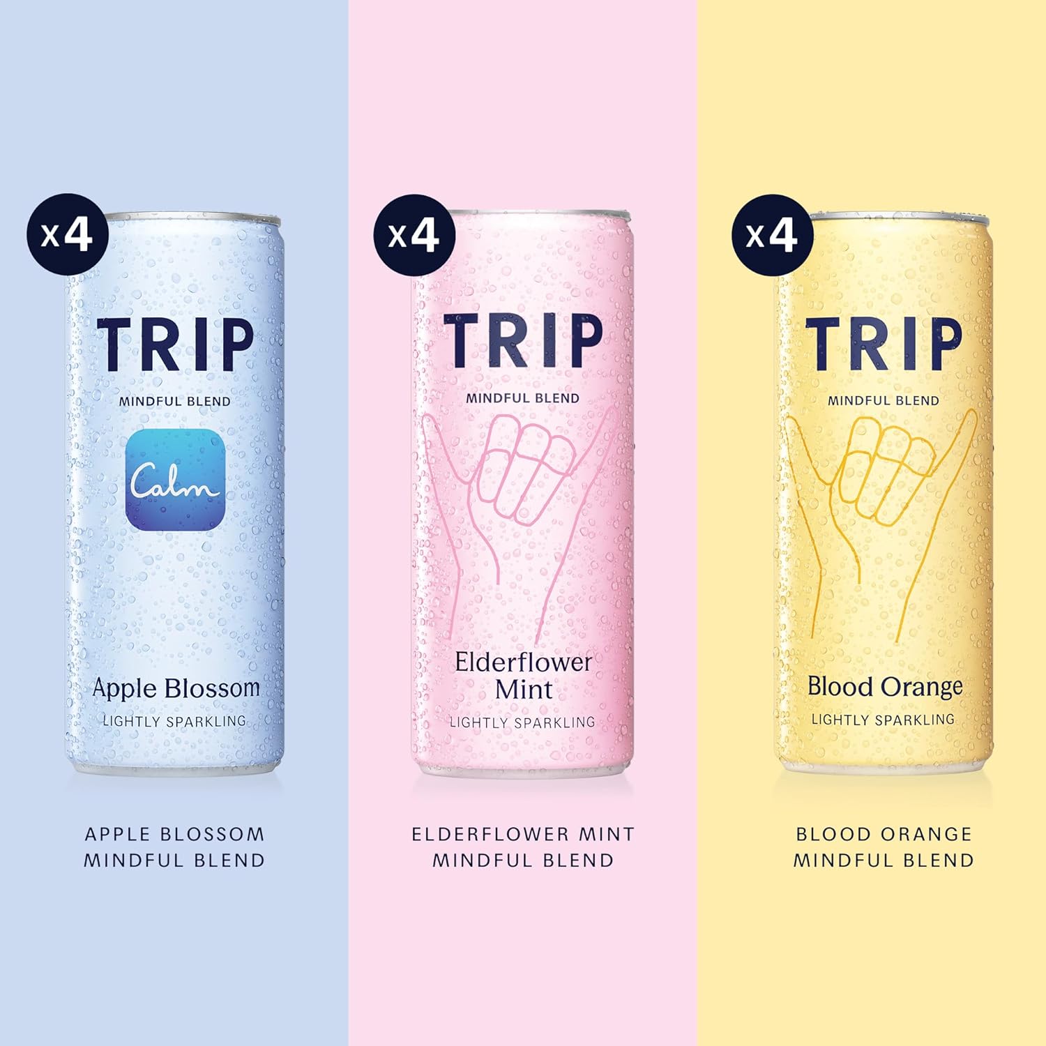 TRIP Mixed Pack Sparkling Drink with 120MG calming Magnesium + Lion’s Mane + Chamomile + Lemon Balm. Low Calorie and Vegan (Pack of 12 x 250ml)