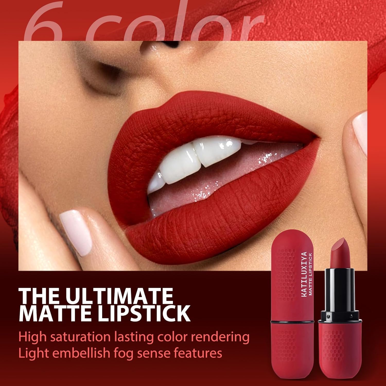 6Pcs Red Velvet Matte Lipstick Set, High Pigmented Long-Lasting Waterproof Lip Stick Lip,Moisturizing balms, Sheer tint, Shine & Glowy Finish,Stain Makeup Gift Sets. (01, color) Brand: Katiluxiya
