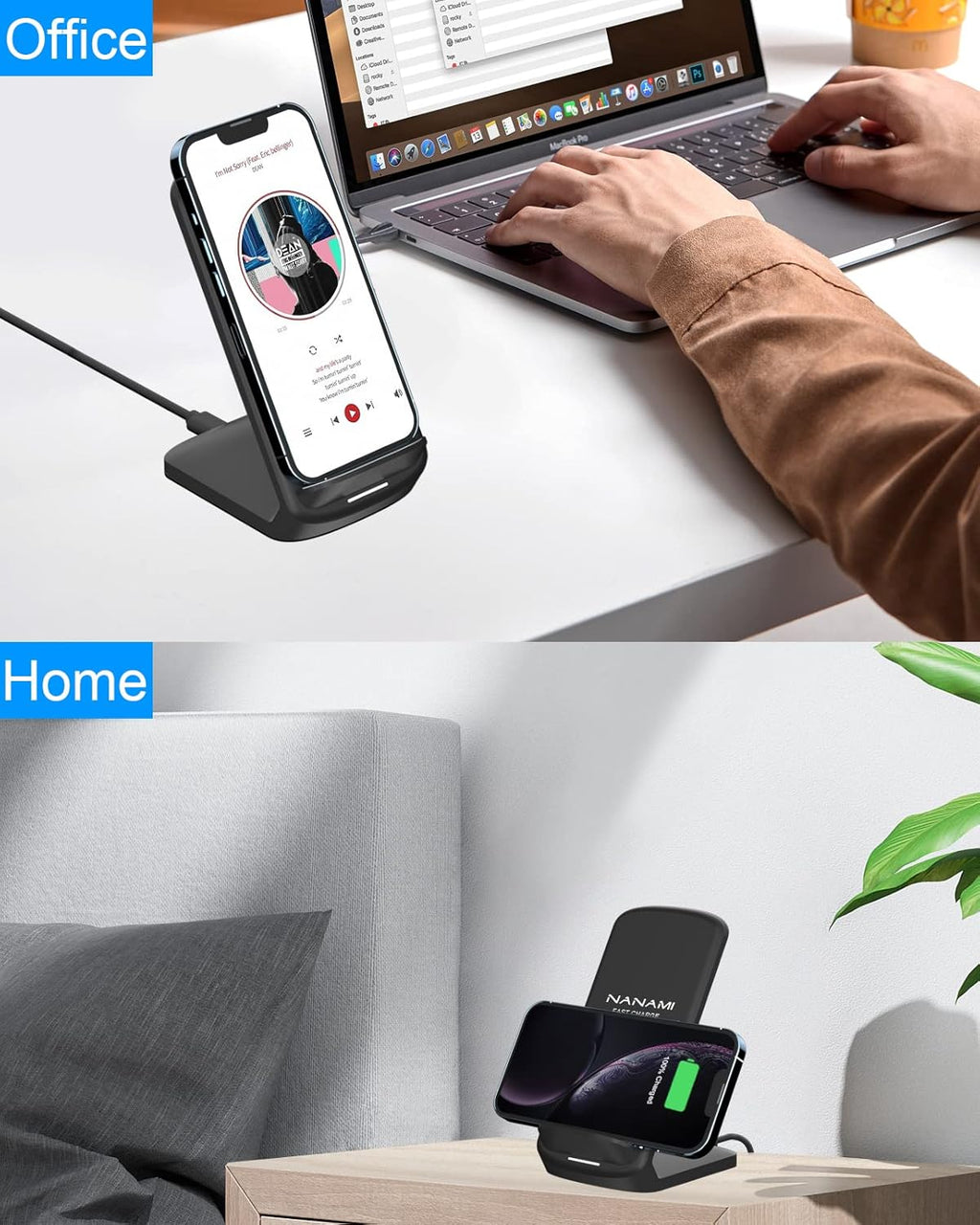 NANAMI Wireless Charger for Samsung and iPhone, 15W Fast Wireless Charging Stand for Galaxy S25 Ultra S24 S23 S22 S21 S20 S10 Note 20, 7.5W for iPhone 17 16 15 14 13 12 11 X XS XR & Qi-Enabled Phone