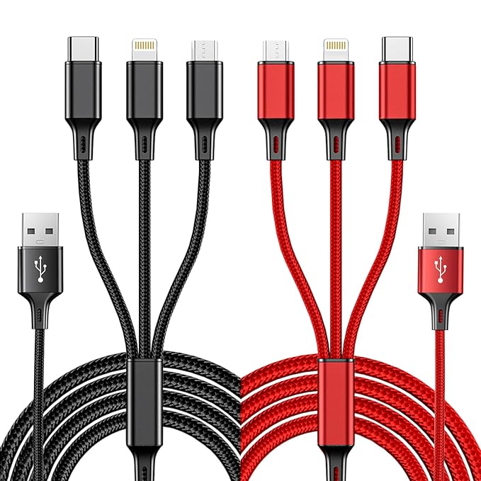 3 IN 1 FAST CHARGIN CABLE CORD FOR I PHONE XIAOMI RED 1.2METER
