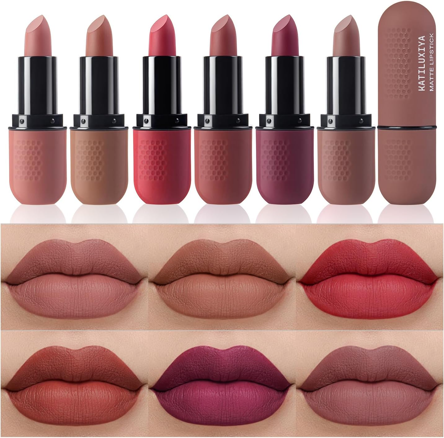 6Pcs Red Velvet Matte Lipstick Set, High Pigmented Long-Lasting Waterproof Lip Stick Lip,Moisturizing balms, Sheer tint, Shine & Glowy Finish,Stain Makeup Gift Sets. (01, color) Brand: Katiluxiya