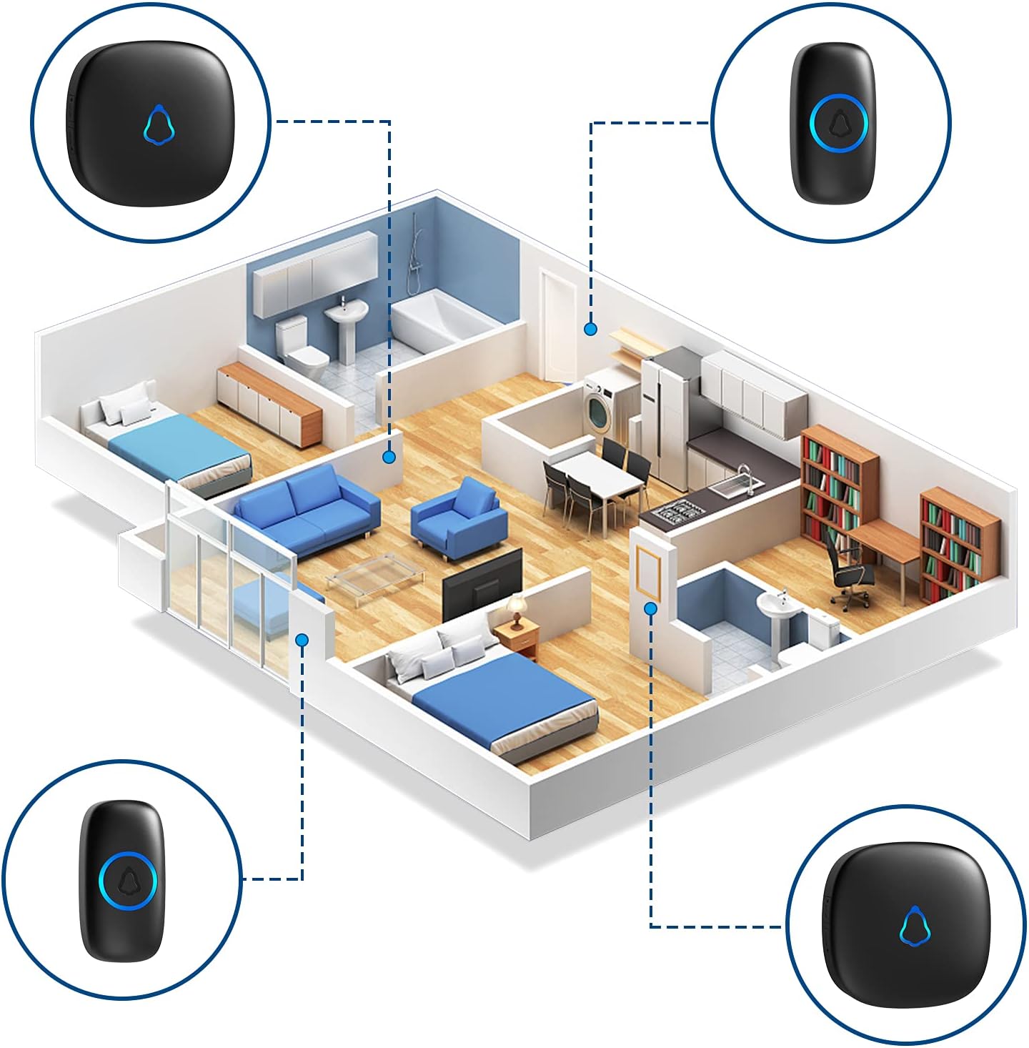 SECRUI Wireless Doorbell, Plug in Waterproof Battery Operated Cordless Doorbell Operating at 1,000 Feet Long Range with 58 Chimes 5 Volume Levels LED Light Easy Install for Home, School, Office,Black [Energy Class A++]