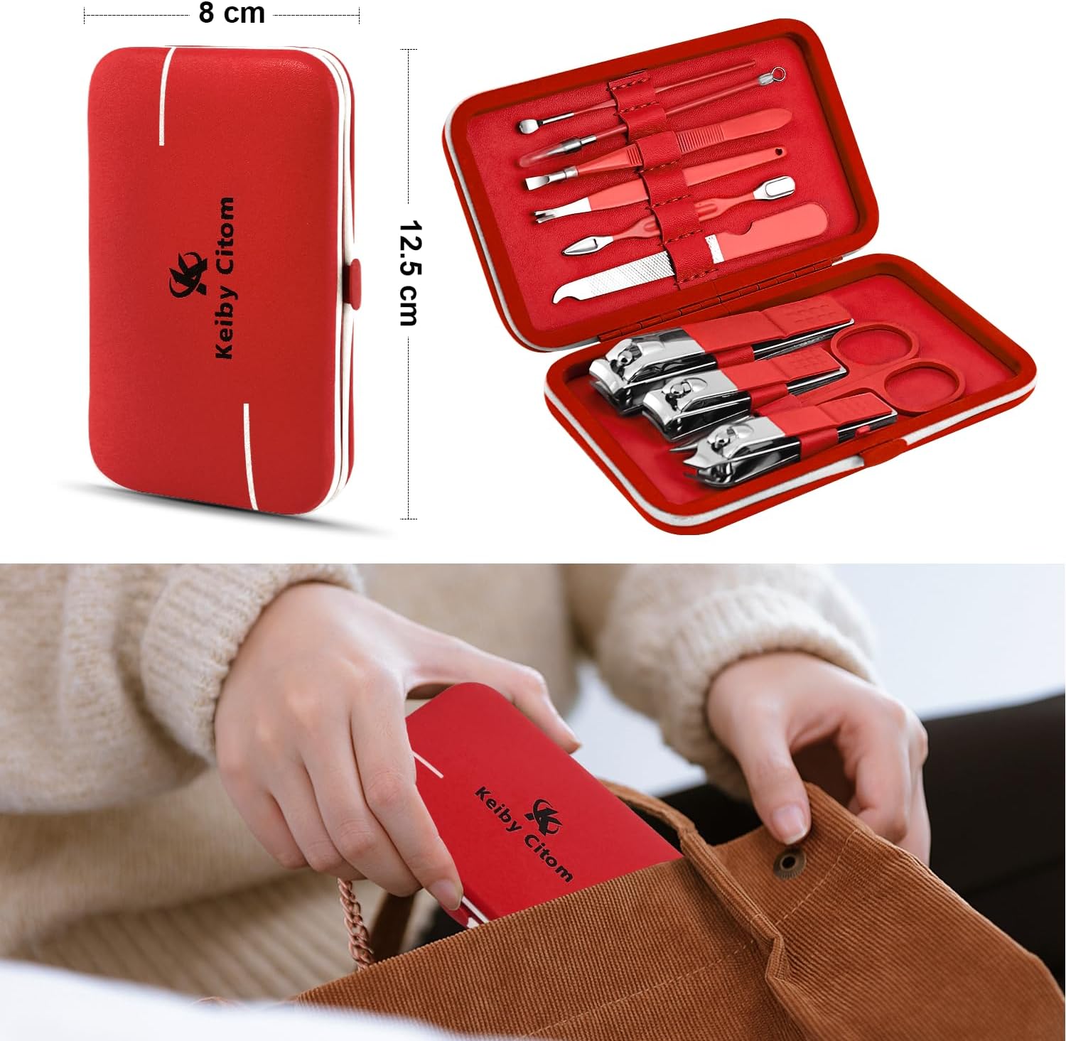 Manicure Set 10pcs Professional Nail Clippers Kit Pedicure Care Tools-Stainless Steel Grooming Tools for Travel (Red)