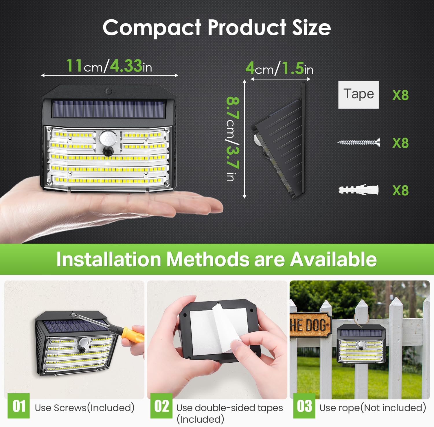 CLAONER SOLER LIGHTS OUT DOOR, SUPPER BRIGHT 126 LED SOLAR SECURITY LIGHTS PIR MOTION SENCER WITH 3 LIGHTING MODES 270 LIGHTING ANGLE, WIRELESS IP65