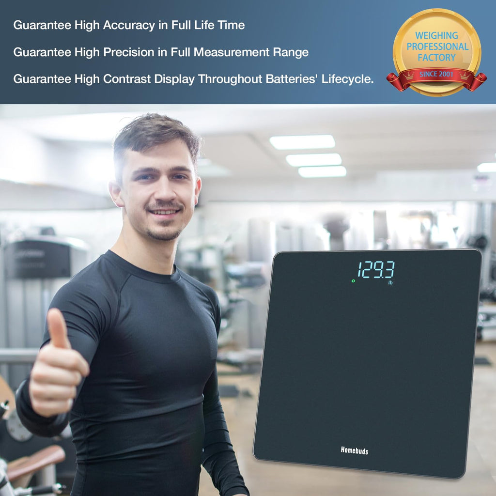 Homebuds Bathroom Scales for Body Weight, Precision 0.1lb by Our Professional Factory Since 2001, Weighing Scales LED Display and Step-On, 3*AAA Batteries Included, 28st/400lb/182kg, Blue Visit the HOMEBUDS Store