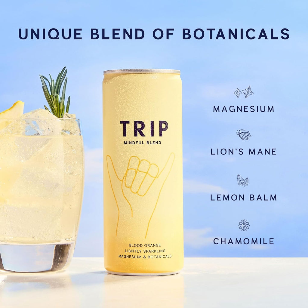 TRIP Mixed Pack Sparkling Drink with 120MG calming Magnesium + Lion’s Mane + Chamomile + Lemon Balm. Low Calorie and Vegan (Pack of 12 x 250ml)