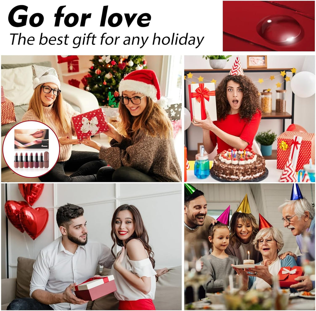 6Pcs Red Velvet Matte Lipstick Set, High Pigmented Long-Lasting Waterproof Lip Stick Lip,Moisturizing balms, Sheer tint, Shine & Glowy Finish,Stain Makeup Gift Sets. (01, color) Brand: Katiluxiya