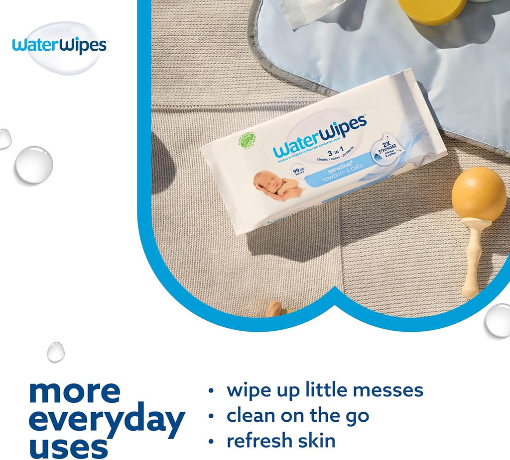 WaterWipes Sensitive+ Newborn & Baby Wipes, 360 Count (6 Packs), 3-In-1 Cleans, Cares, Protects, 99.9% Water, Unscented Visit the WaterWipes Store