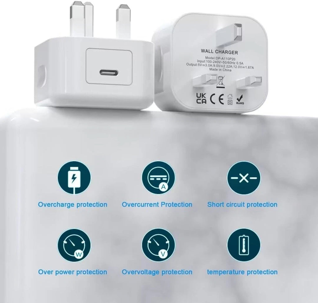 2 Pack 20W Fast Charger Plug + 2M Cable for iPhone 14 13 12 11 Pro Max XR X SE