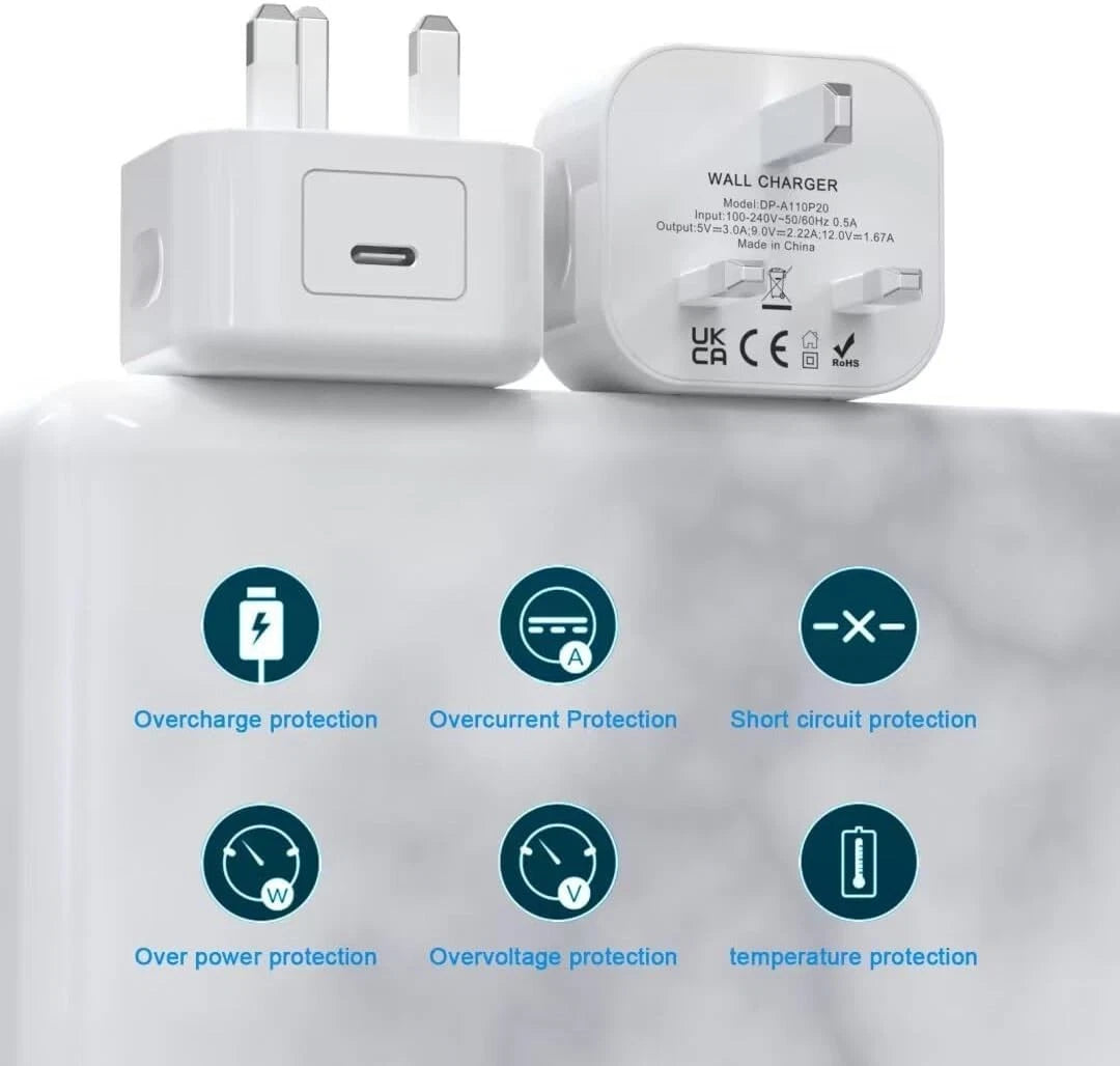 2 Pack 20W Fast Charger Plug + 2M Cable for iPhone 14 13 12 11 Pro Max XR X SE
