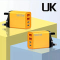 4PORTS USB C PD FAST CHARGER UK 3 PIN & EU 2 PIN 120W YELLOW
