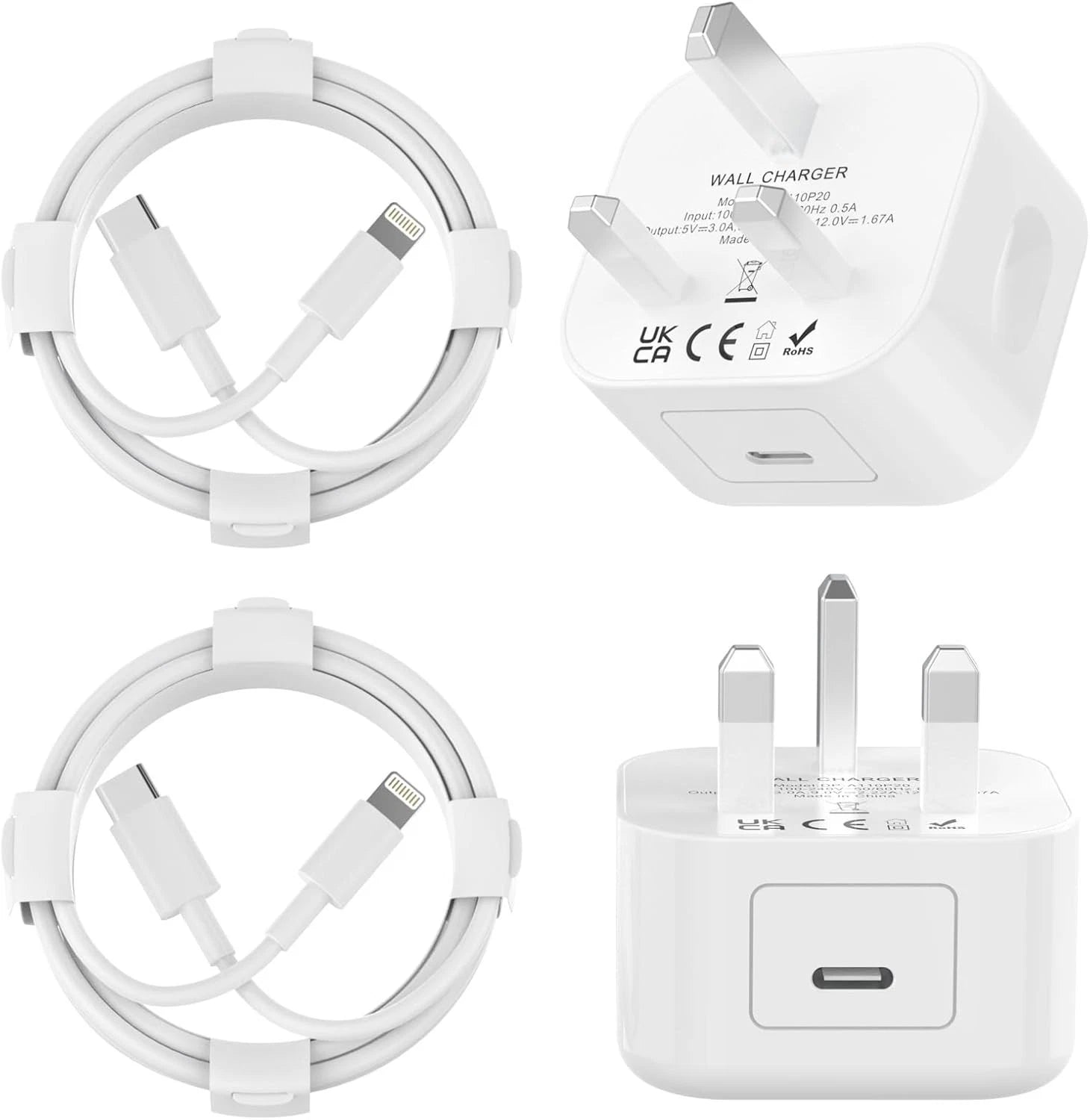 2 Pack 20W Fast Charger Plug + 2M Cable for iPhone 14 13 12 11 Pro Max XR X SE